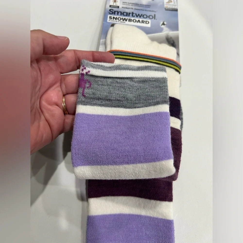 Smartwool Women's Large Snowboard OTC Socks Targeted Cushion White Purple NWT